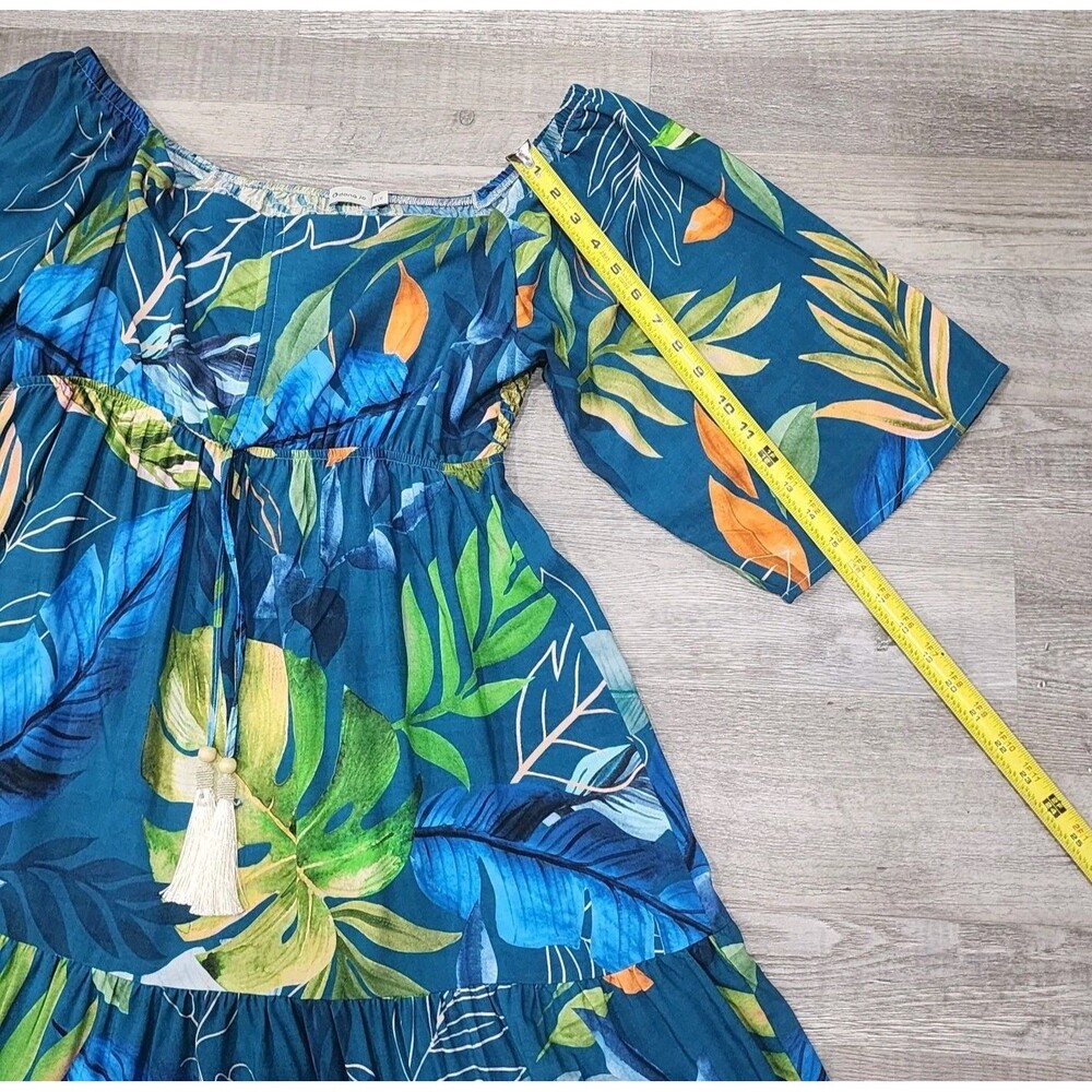 Dona Jo Floral Bohemian Midi Dress Womens Blue/Multicolor Sizes Large - Picture 5 of 8